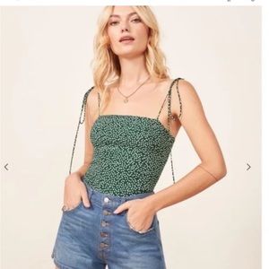 Reformation tie strap tank green floral